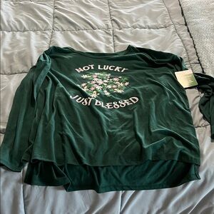 Green "Not Lucky Just Blessed" Floral Long Sleeve Top
